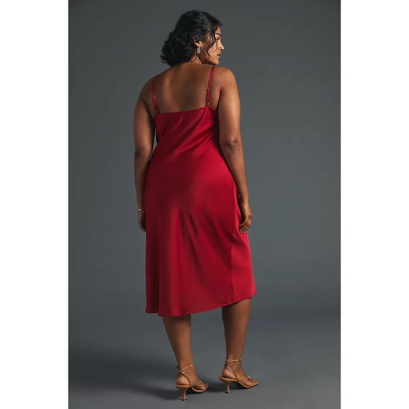 NWT ANTHROPOLOGIE BOW FRONT SLIP MIDI DRESS IN RED - Picture 8 of 10